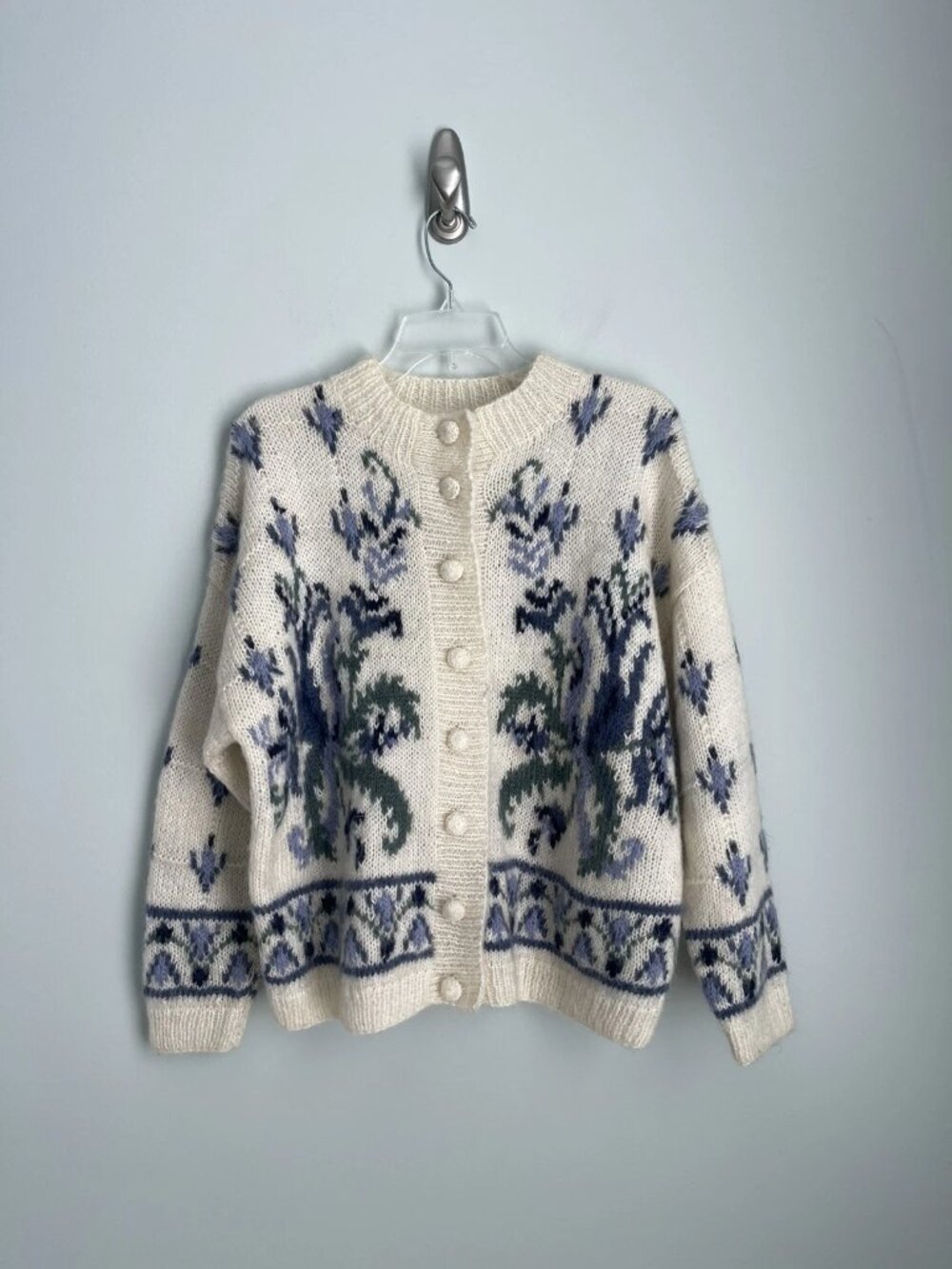 Vtg Express Tricot Handknitted Mohair Blend Fuzzy Cardigan Oversized - Picture 7 of 7